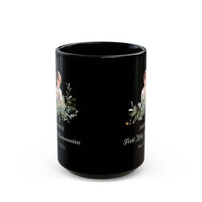 Jason's First Holy Communion Black Mug – Custom May 15, 2025 Gift