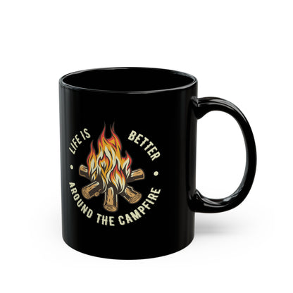 Vintage Bonfire Illustration Black Mug (11oz, 15oz)