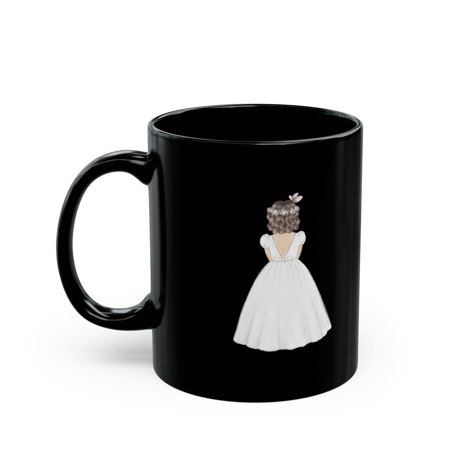 Black First Communion Mug – Custom Floral Gift with Name & Date