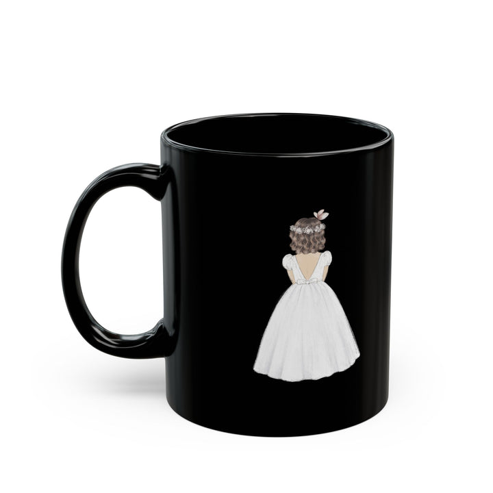 Black First Communion Mug – Custom Floral Gift with Name & Date