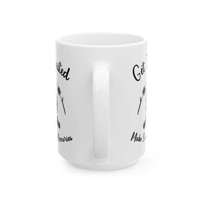 Minimalist Black and White Camping Design Ceramic Mug, (11oz, 15oz)