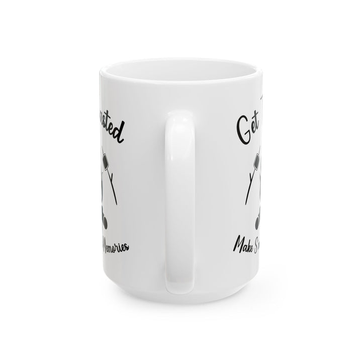 Minimalist Black and White Camping Design Ceramic Mug, (11oz, 15oz)