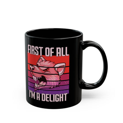 First of All, I'm a Delight Mug – Black Ceramic with Wolf Design
