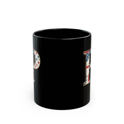 Black American Flag Mug with Letter P Patriotic Initial Coffee Cup Gift for Veterans Military Supporters or Proud Americans