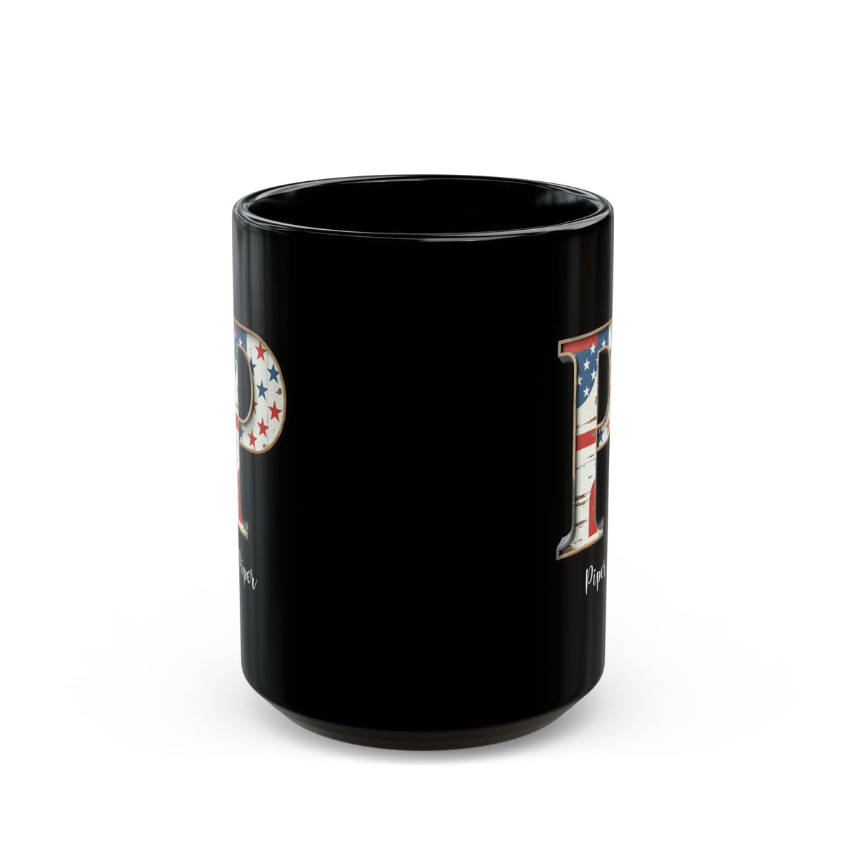 Mug - Patriotic American Flag Letter P with Kevin Name - Vintage Red, White, and Blue Design