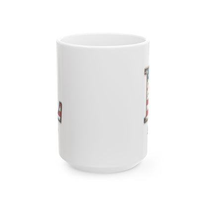 Mug - Patriotic American Flag Letter L with Kevin Name - Vintage Red, White, and Blue Design
