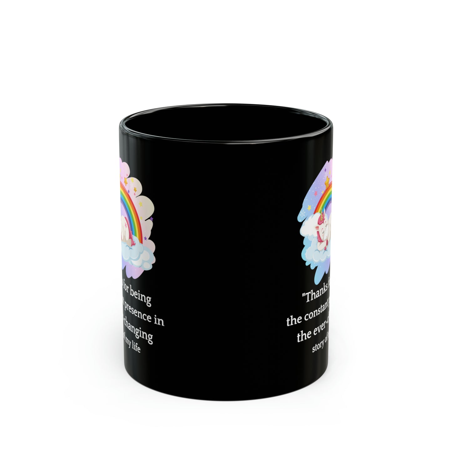 Black Unicorn Mug – Thank You Gift for Mom with Rainbow and Heartfelt Message