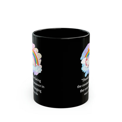Black Unicorn Mug – Thank You Gift for Mom with Rainbow and Heartfelt Message