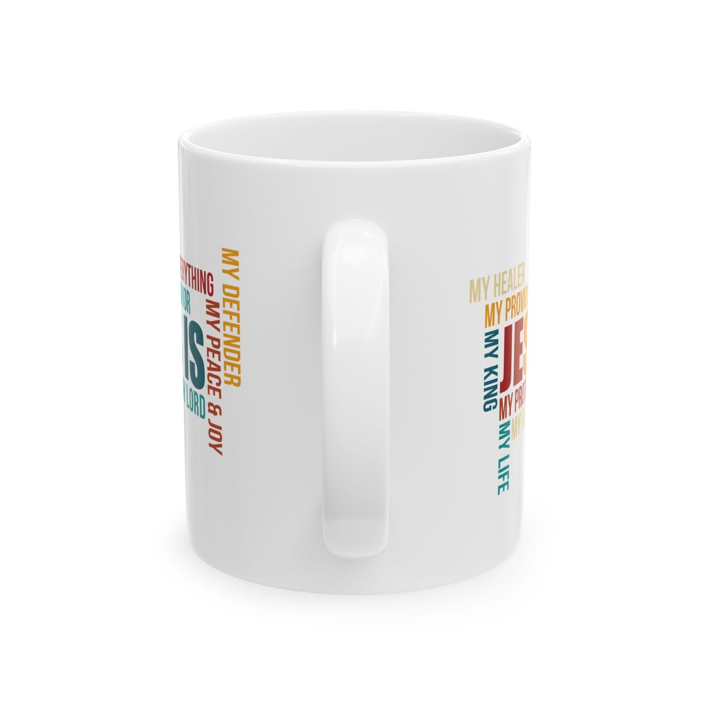 Jesus Is Word Cloud White Mug – Christian Faith Inspiration