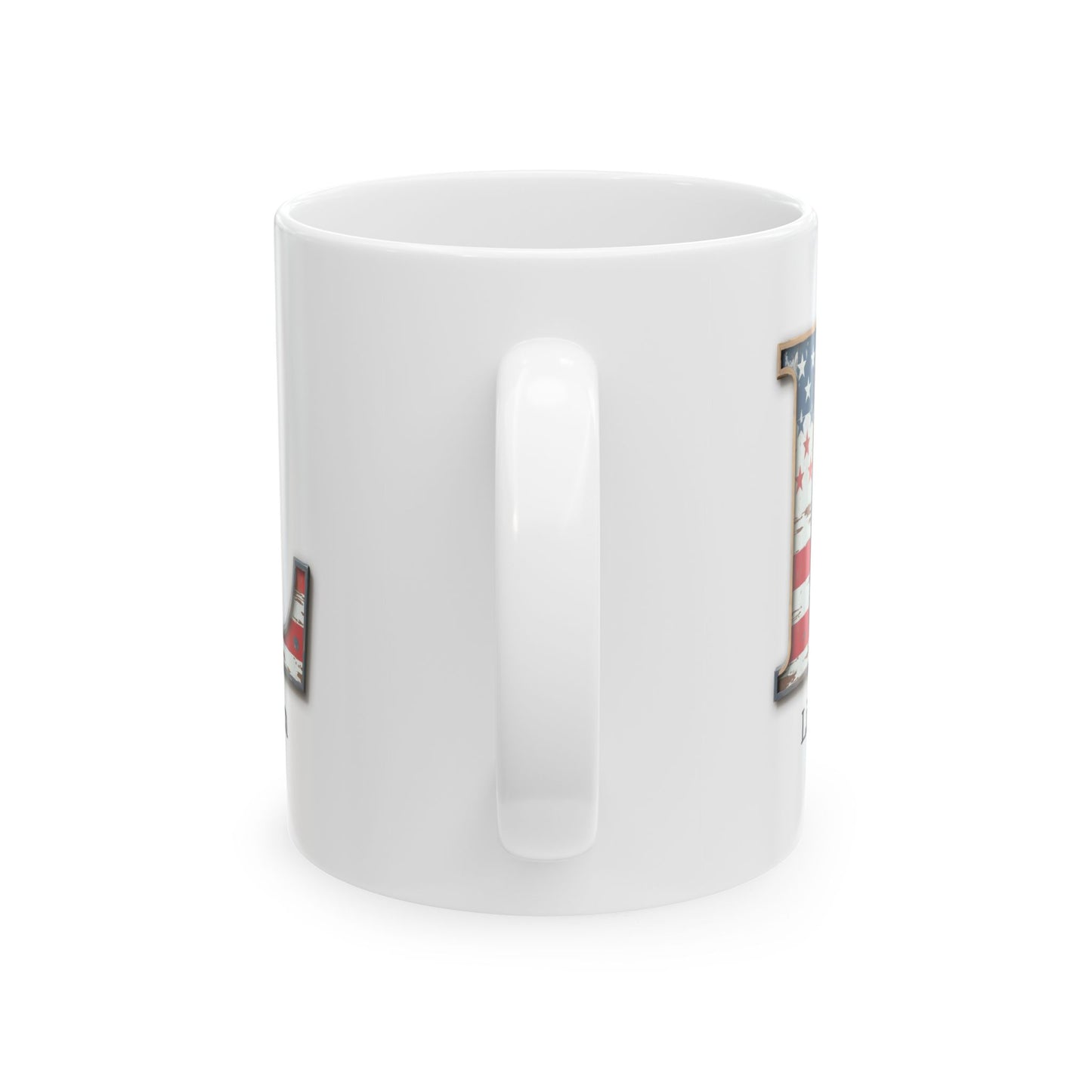 White American Flag Mug with Letter L and Name Liam Personalized Patriotic Coffee Cup Gift for Veterans Military or Proud USA Supporters