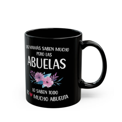 Las Abuelas Lo Saben Todo Mug – Black Floral Grandmother Appreciation Mug