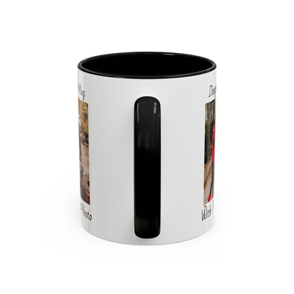 Family Fall Fashion - Mom, Dad, and Daughter in Stylish Outerwear Outdoors Mug