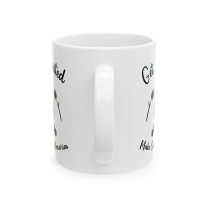 Minimalist Black and White Camping Design Ceramic Mug, (11oz, 15oz)