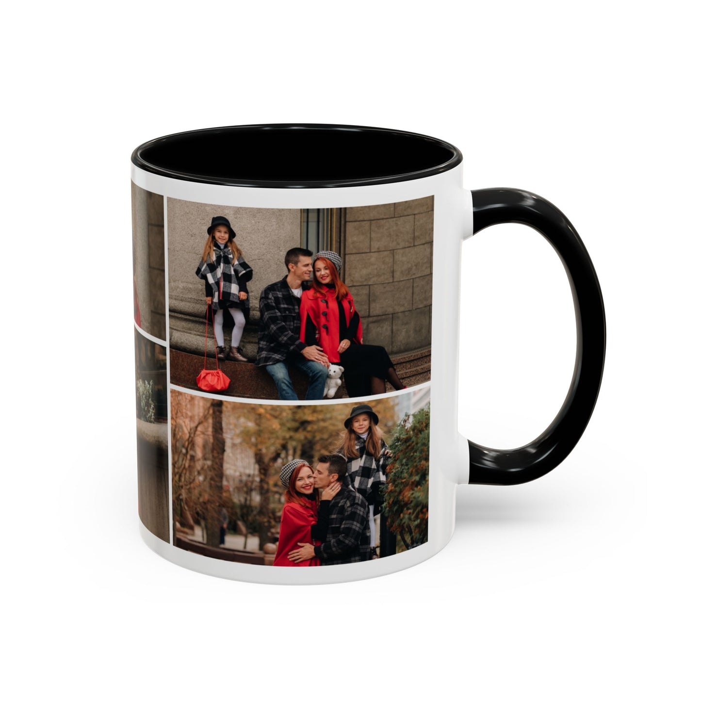 Happy Family Moments - Stylish Fall Family Photoshoot with Dad, Mom, and Daughter in Matching Outerwear Mug