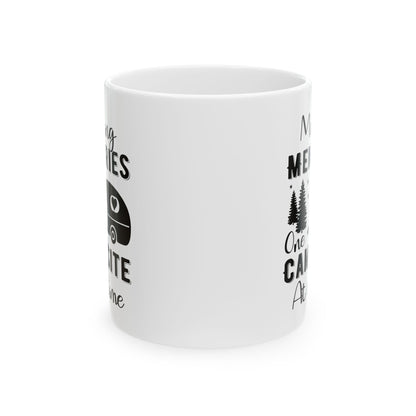 Minimalist Black Camping Art Ceramic Mug, (11oz, 15oz)
