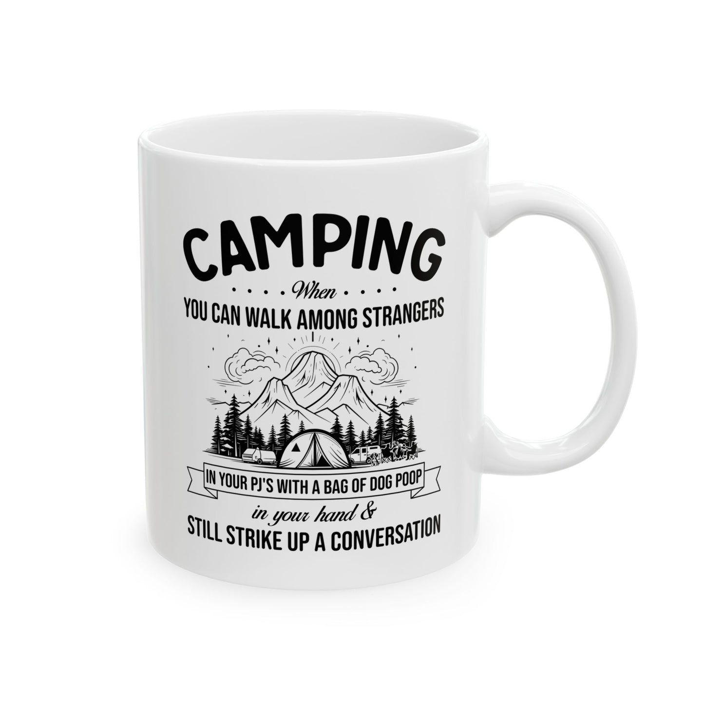 Minimalist Camping Adventure Design Ceramic Mug, (11oz, 15oz)