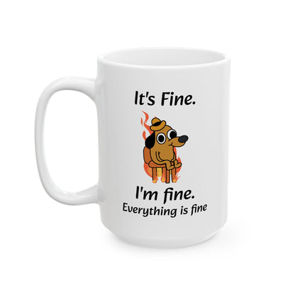 It's Fine Dog Mug – White Ceramic with Comic Illustration