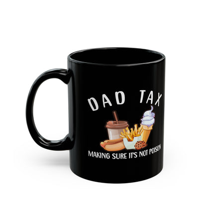 Dad Tax Mug – Black with Colorful Snack Graphics