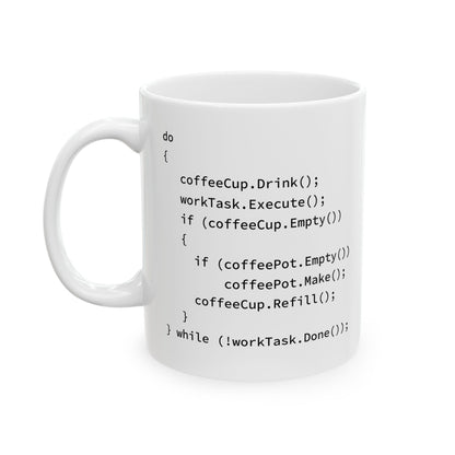 Programmer Coffee Mug – White Ceramic with Pseudo Code Print