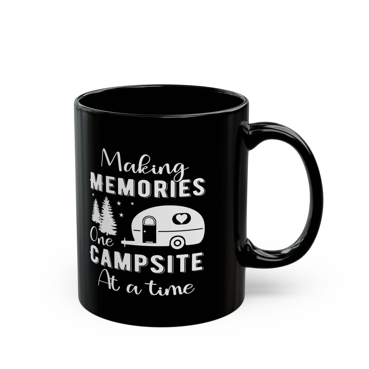 Minimalist Black Camping Art Ceramic Mug, (11oz, 15oz)