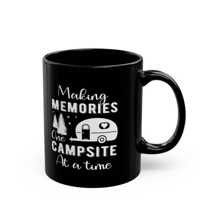 Minimalist Black Camping Art Ceramic Mug, (11oz, 15oz)