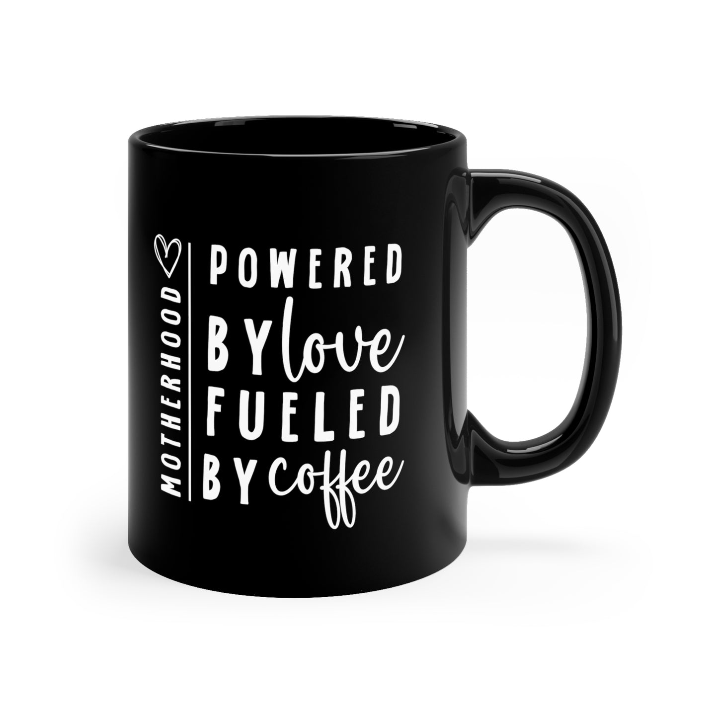 Powered by love 11oz Black Mug