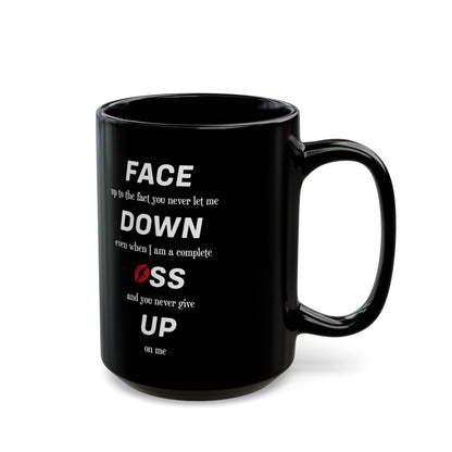 Funny Romantic Black Mug – Cheeky Coffee Cup with Kiss Emoji