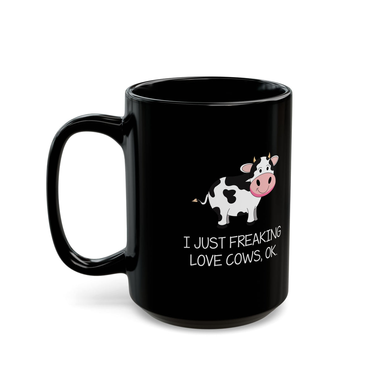Funny Cow Mug – Black Ceramic Coffee Cup for Farm Life Fans, Cow Lovers, or Ranch Women