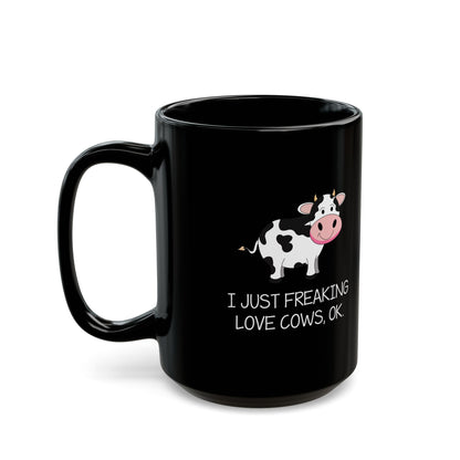 Funny Cow Mug – Black Ceramic Coffee Cup for Farm Life Fans, Cow Lovers, or Ranch Women
