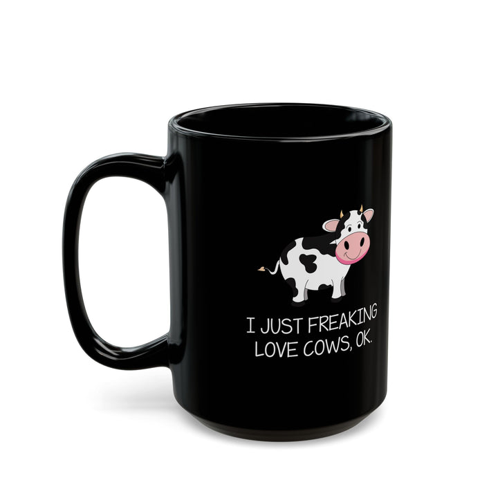 Funny Cow Mug – Black Ceramic Coffee Cup for Farm Life Fans, Cow Lovers, or Ranch Women