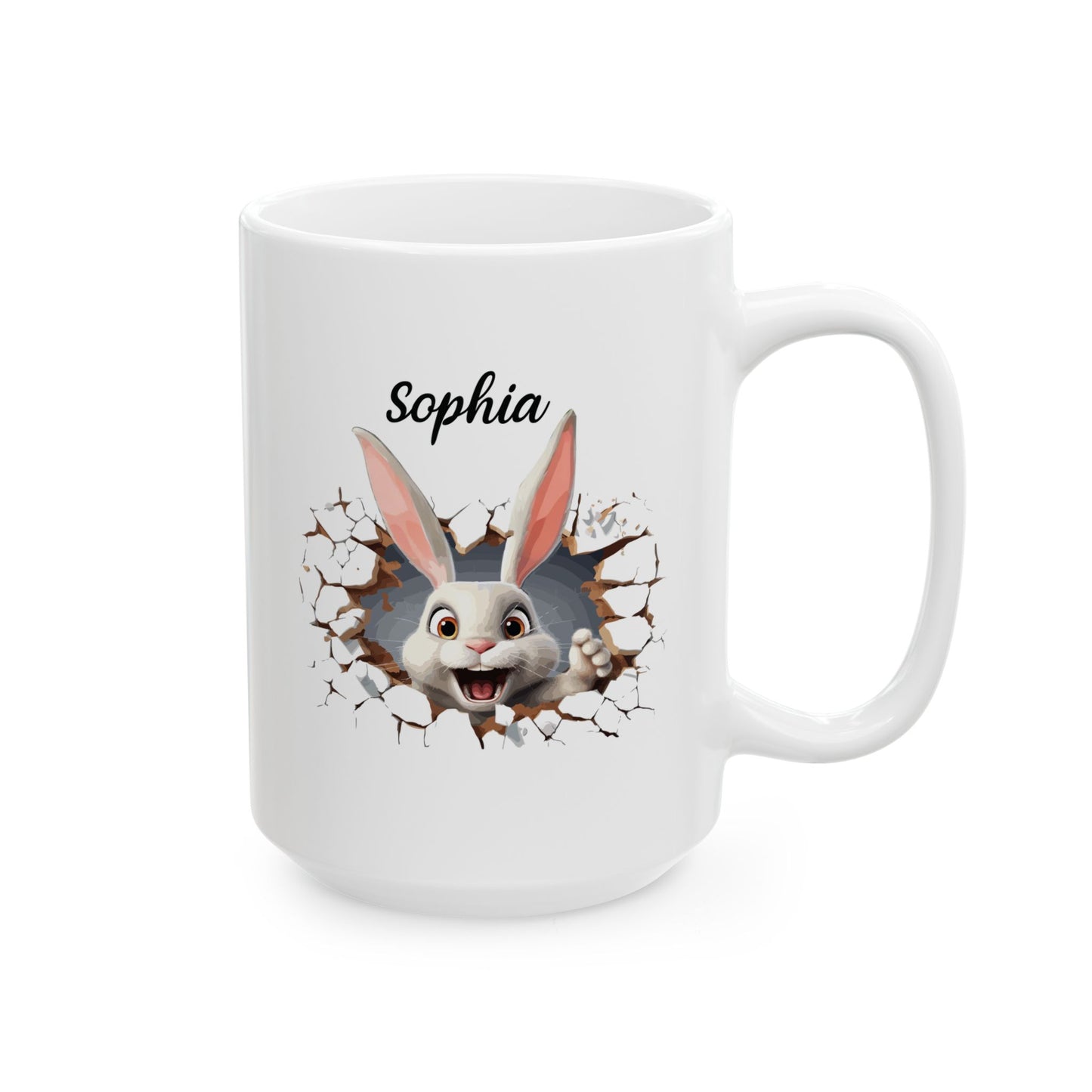 Funny Bunny Cracked Wall Mug – Custom Name Gift for Kids