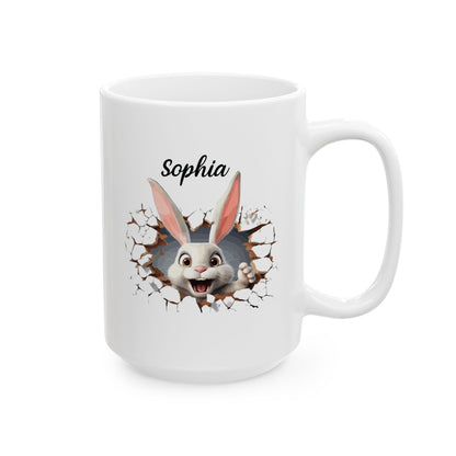 Funny Bunny Cracked Wall Mug – Custom Name Gift for Kids