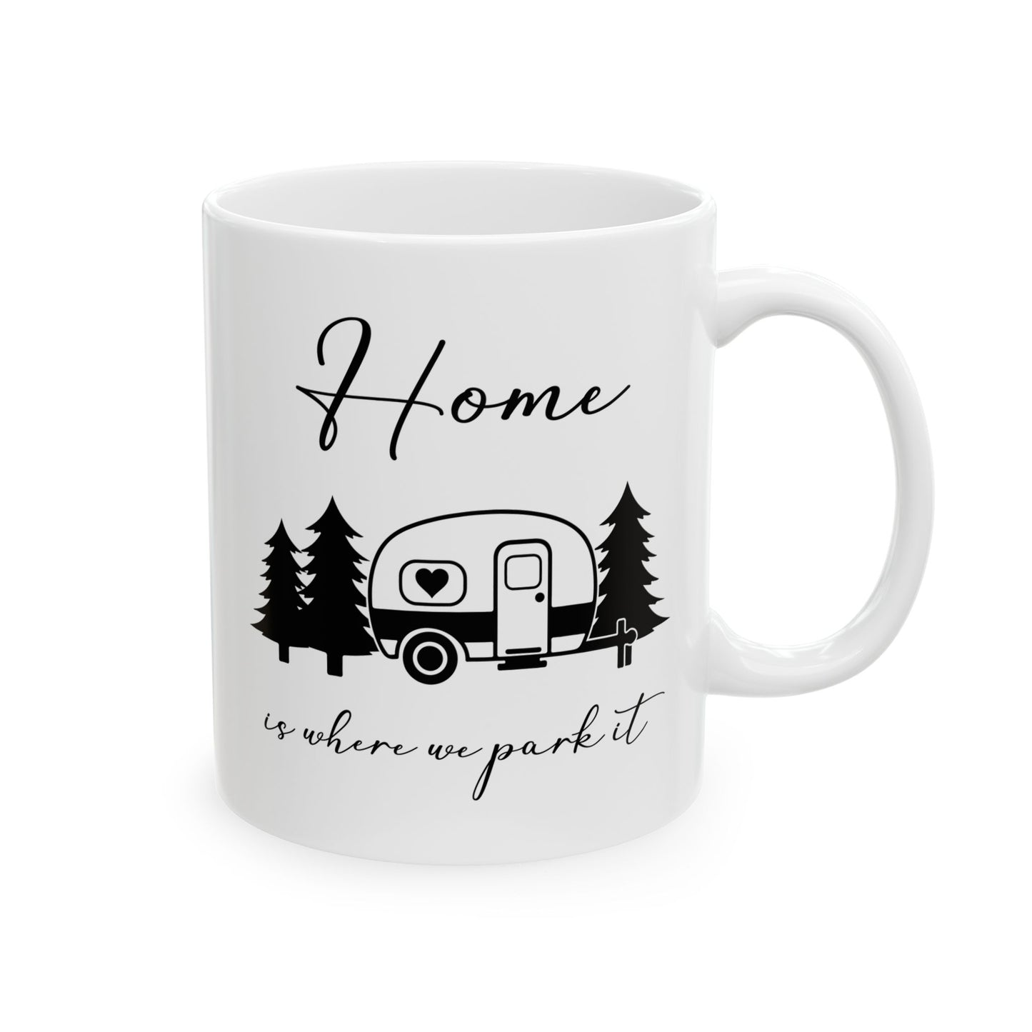 Minimalist Black Camping Design  Ceramic Mug, (11oz, 15oz)