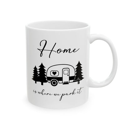 Minimalist Black Camping Design  Ceramic Mug, (11oz, 15oz)