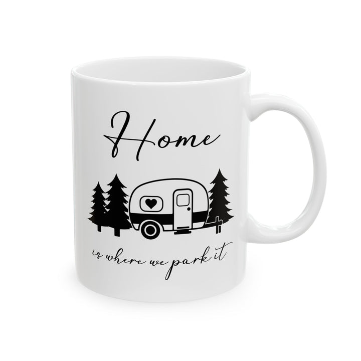 Minimalist Black Camping Design  Ceramic Mug, (11oz, 15oz)