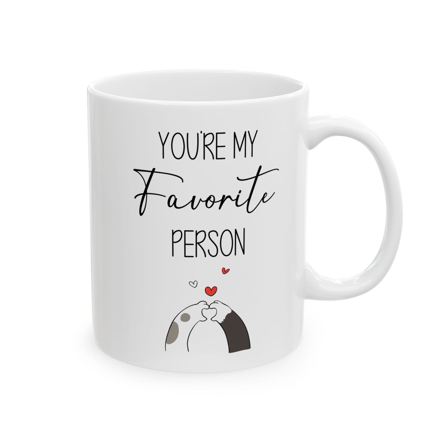 You're My Favorite Person Mug – Hugging Hands with Hearts – Cute Romantic Gift for Boyfriend, Girlfriend, or Bestie