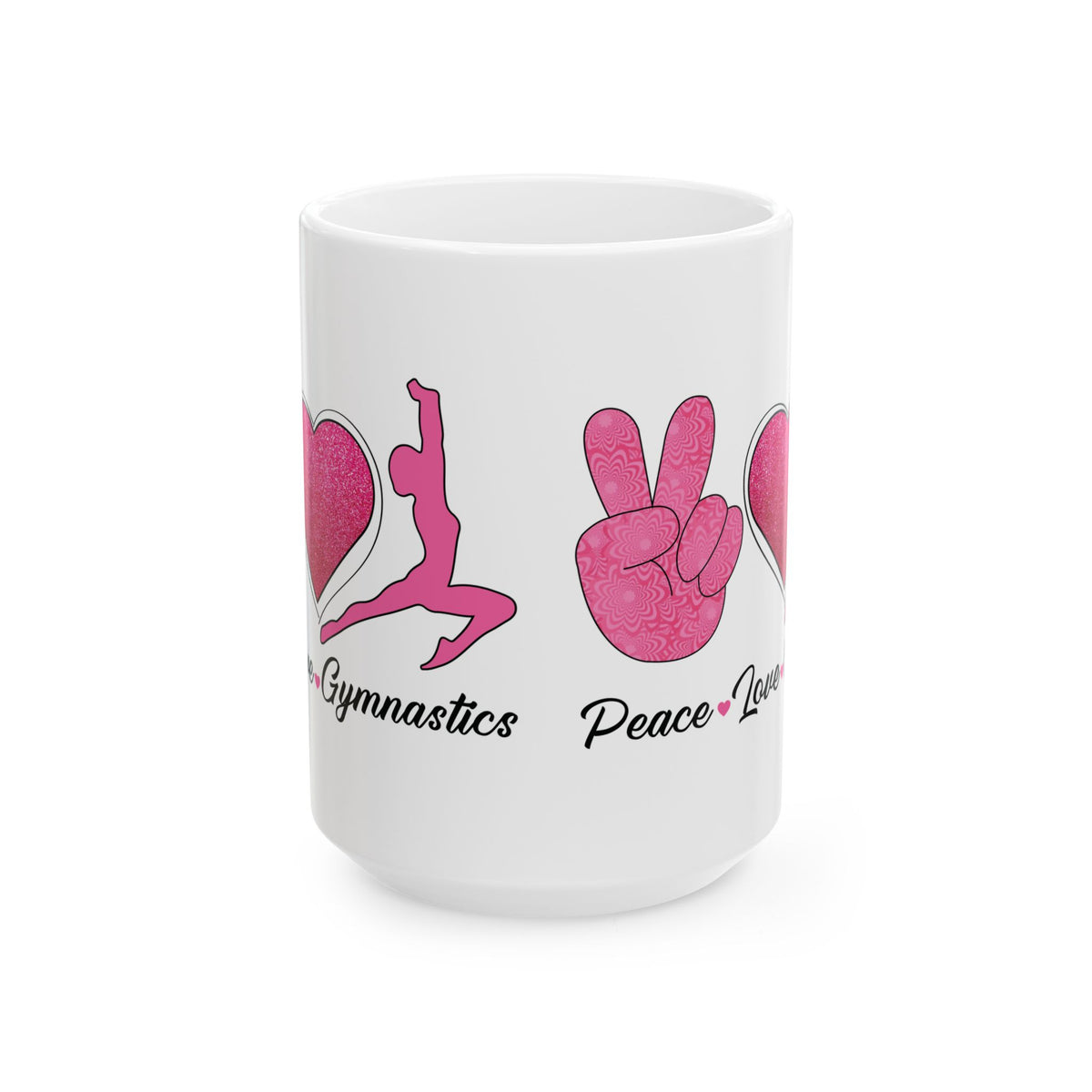 Peach Love Gymnastics White Mug, (11oz, 15oz)