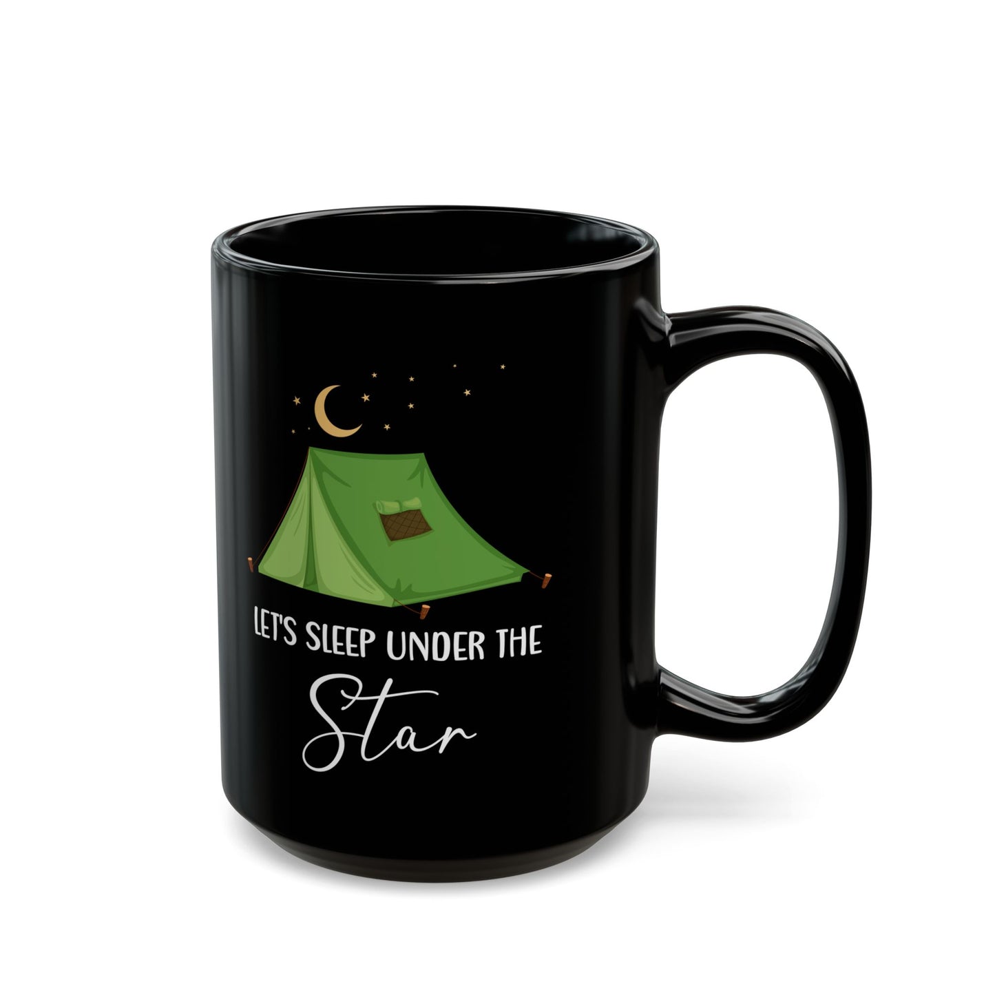 Green Camping Tent Under Moon and Stars Ceramic Mug, (11oz, 15oz)