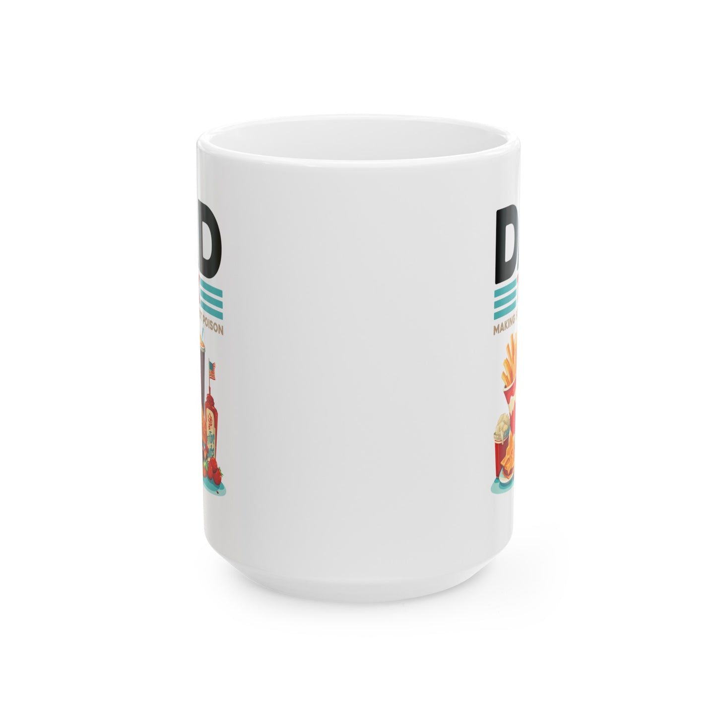 Dad Tax Mug – White with Colorful Junk Food Graphics