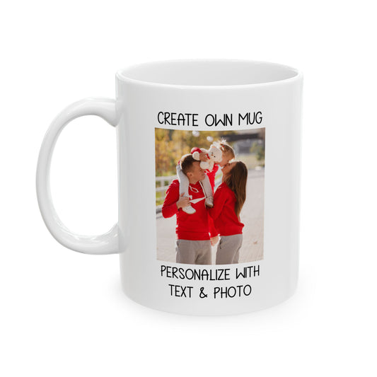 Happy Family Moments in Red Hoodies - Dad, Mom, and Daughter Outdoors Mug