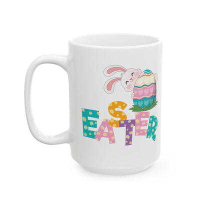 Colorful Easter Bunny Mug – Cute Egg & Letter Art Spring Cup