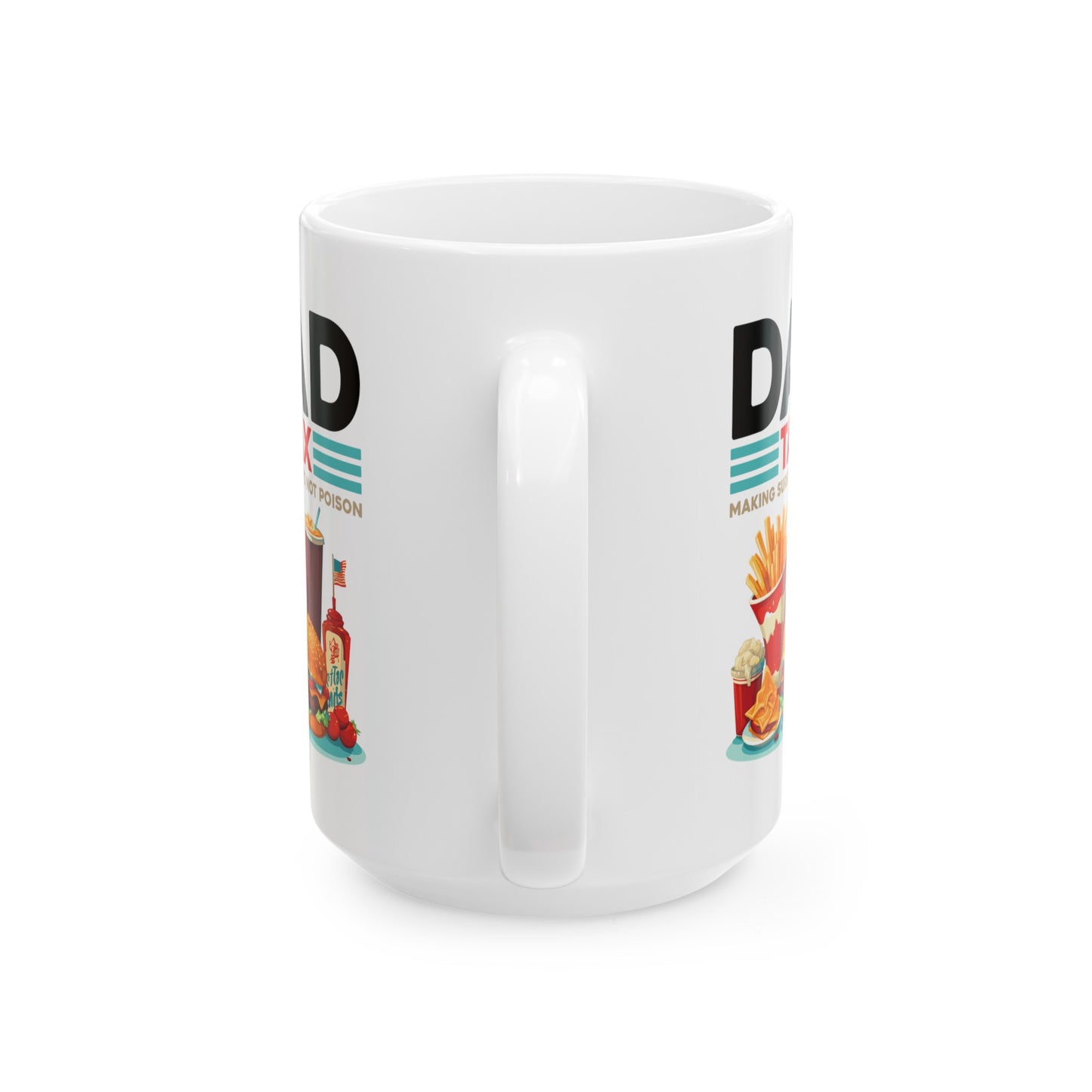 Dad Tax Mug – White with Colorful Junk Food Graphics