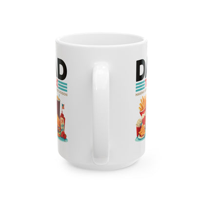 Dad Tax Mug – White with Colorful Junk Food Graphics