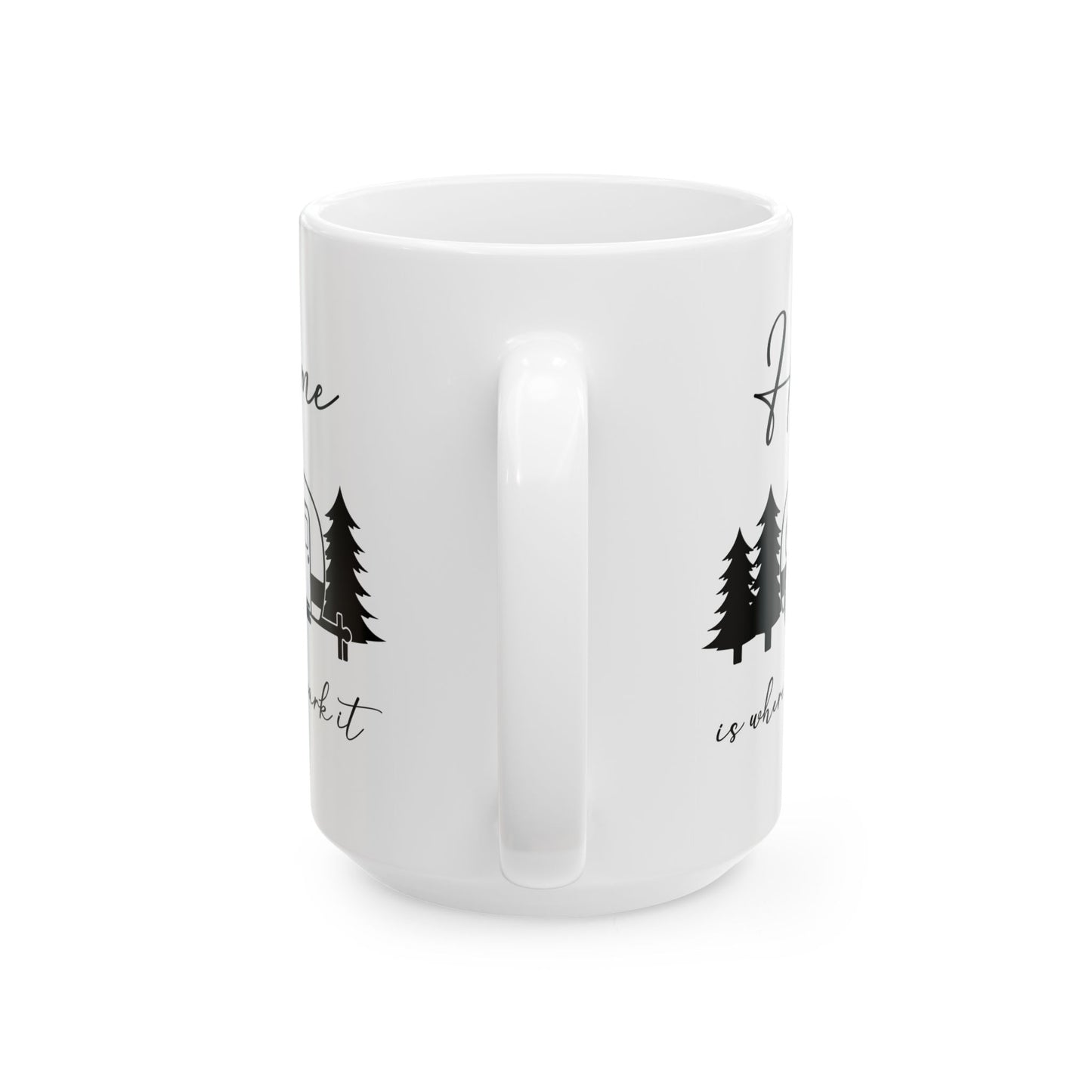 Minimalist Black Camping Design  Ceramic Mug, (11oz, 15oz)