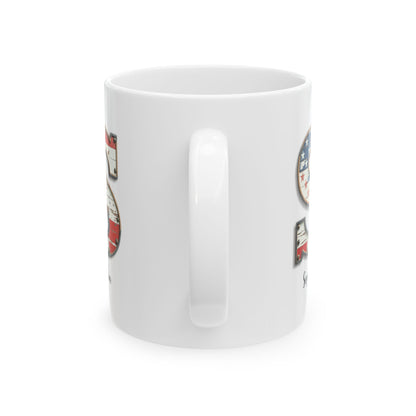 Mug - Patriotic American Flag Letter S with Kevin Name - Vintage Red, White, and Blue Design