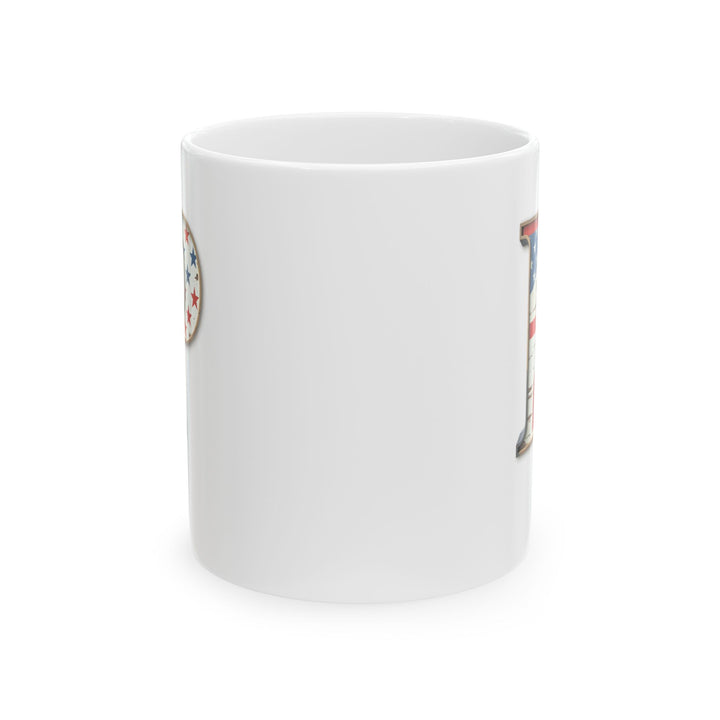 White American Flag Mug with Letter P Patriotic Initial Coffee Cup Gift for Veterans Military Families or Proud Americans