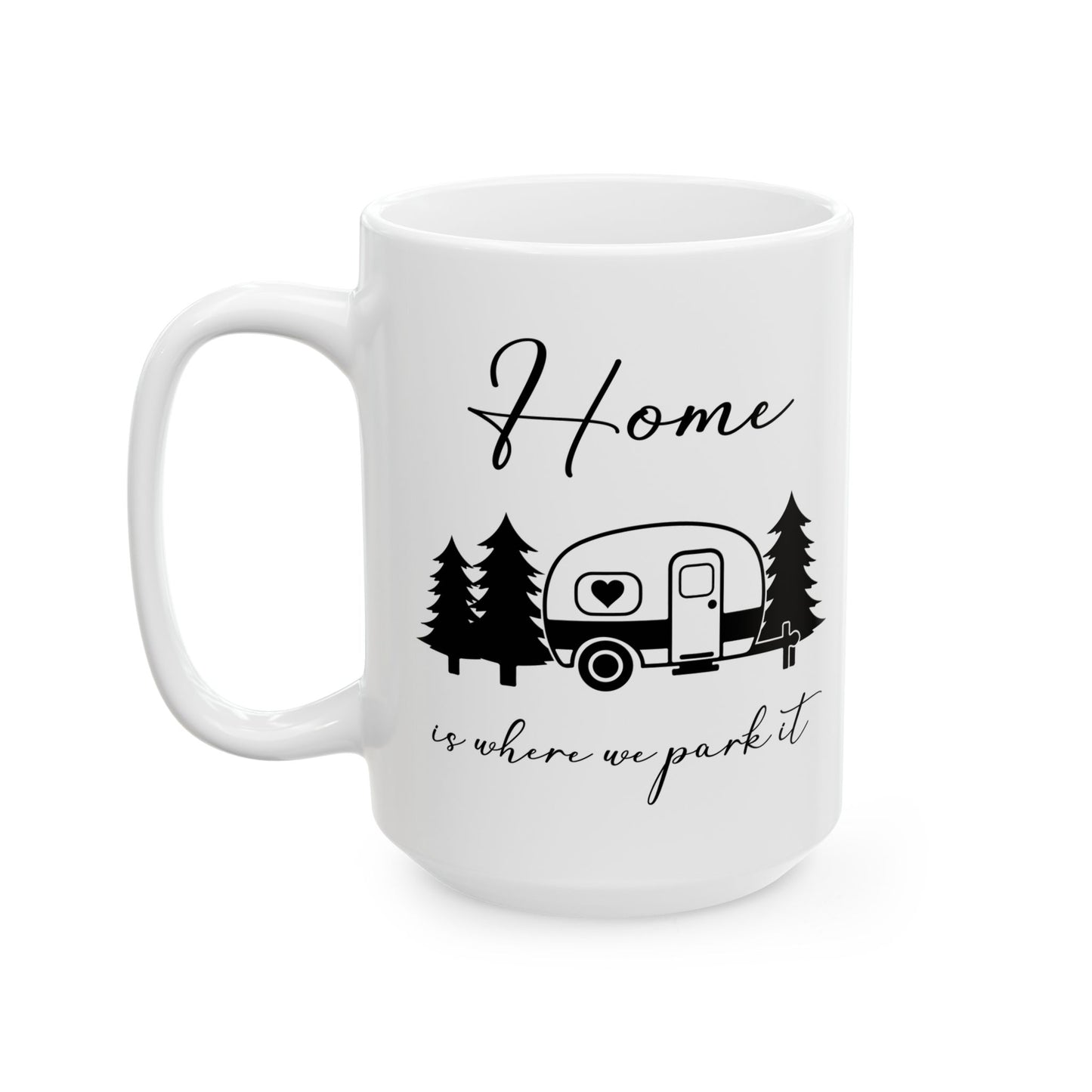 Minimalist Black Camping Design  Ceramic Mug, (11oz, 15oz)