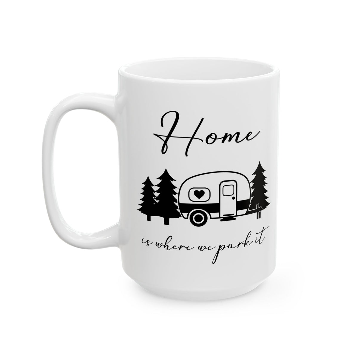 Minimalist Black Camping Design  Ceramic Mug, (11oz, 15oz)