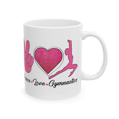 Peach Love Gymnastics White Mug, (11oz, 15oz)