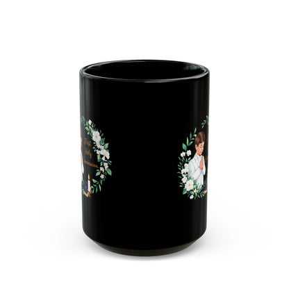 First Communion Boy Black Mug – Holy Gift with Prayer Design